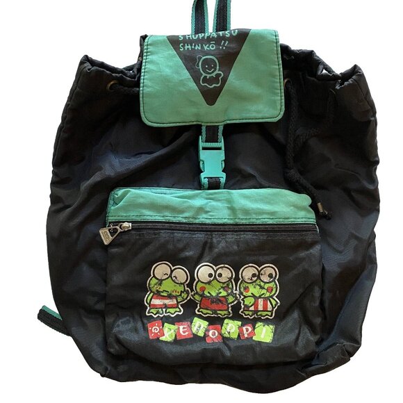 Kero Keroppi Backpack 90s Kawaii Black And Green Pack Sack - Picture 1 of 6